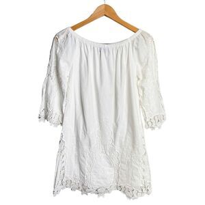 Cliché Dress Womens Size Small White Off‎ Shoulder Floral Embroidery
